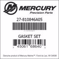 Bar codes for Mercury Marine part number 27-810846A05