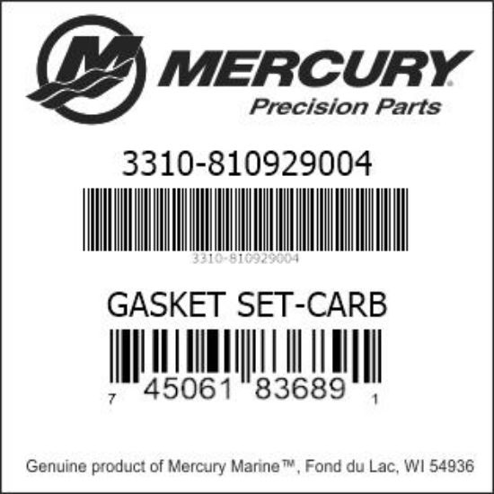 Bar codes for Mercury Marine part number 3310-810929004