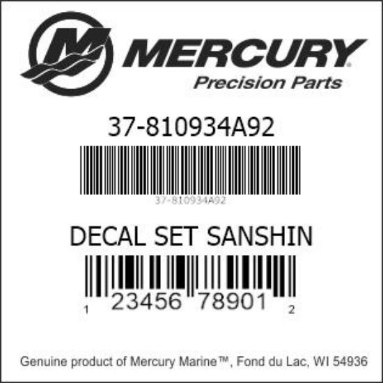 Bar codes for Mercury Marine part number 37-810934A92