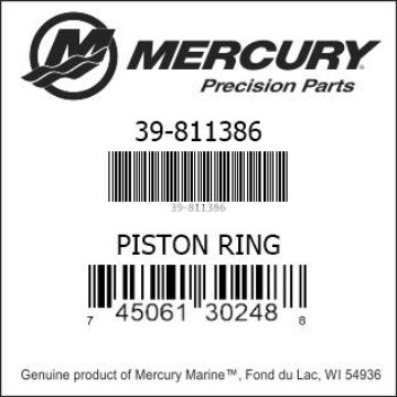 Mercury Marine part number 39-811386 PISTON RING Bar codes for Mercury Marine part number 39-811386