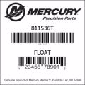 Bar codes for Mercury Marine part number 811536T