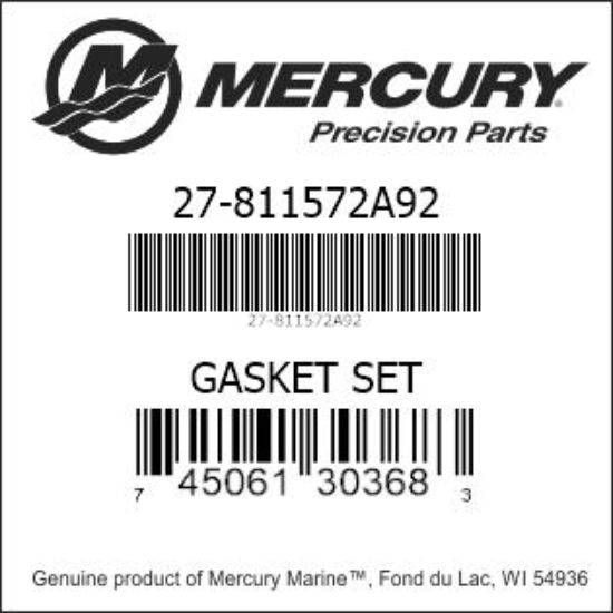 Bar codes for Mercury Marine part number 27-811572A92