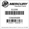 Bar codes for Mercury Marine part number 811598
