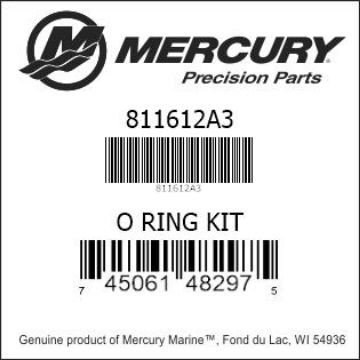 Mercury Marine part number 811612A3 O RING KIT Bar codes for Mercury Marine part number 811612A3