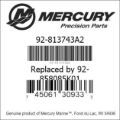Bar codes for Mercury Marine part number 92-813743A2