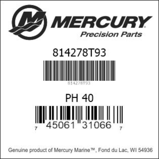 Bar codes for Mercury Marine part number 814278T93