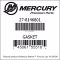 Bar codes for Mercury Marine part number 27-8146801
