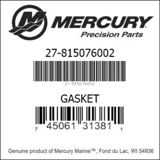 Bar codes for Mercury Marine part number 27-815076002