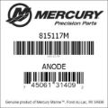 Bar codes for Mercury Marine part number 815117M