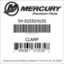 Mercury Marine part number 54-815504105 CLAMP Bar codes for Mercury Marine part number 54-815504105