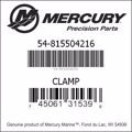 Bar codes for Mercury Marine part number 54-815504216