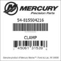 Bar codes for Mercury Marine part number 54-815504216