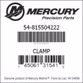 Bar codes for Mercury Marine part number 54-815504222