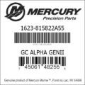 Bar codes for Mercury Marine part number 1623-815822A55