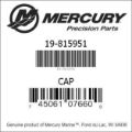 Bar codes for Mercury Marine part number 19-815951