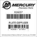 Bar codes for Mercury Marine part number 816037