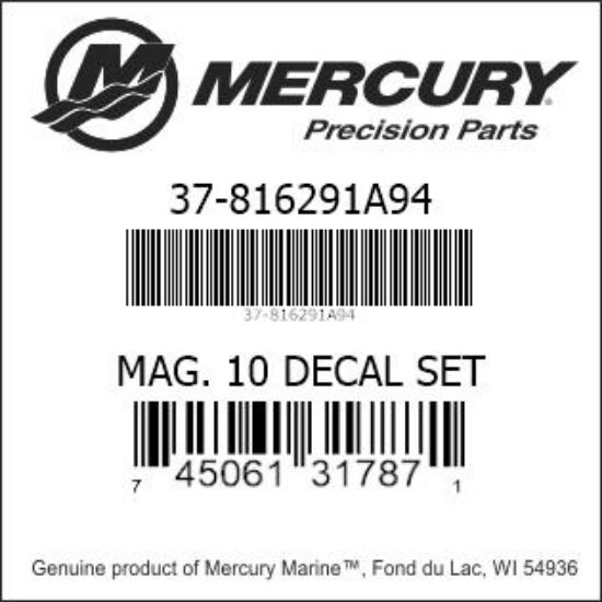 Bar codes for Mercury Marine part number 37-816291A94