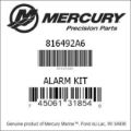 Bar codes for Mercury Marine part number 816492A6