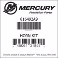 Bar codes for Mercury Marine part number 816492A9