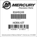 Bar codes for Mercury Marine part number 816492A9