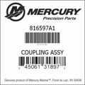 Bar codes for Mercury Marine part number 816597A1