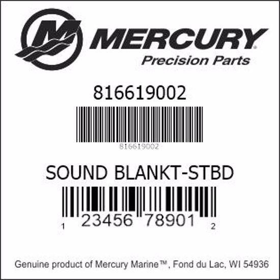 Bar codes for Mercury Marine part number 816619002