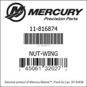 Mercury Marine part number 11-816874 NUT-WING Bar codes for Mercury Marine part number 11-816874
