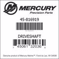 Bar codes for Mercury Marine part number 45-816919