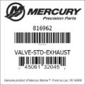 Bar codes for Mercury Marine part number 816962