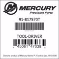 Bar codes for Mercury Marine part number 91-817570T