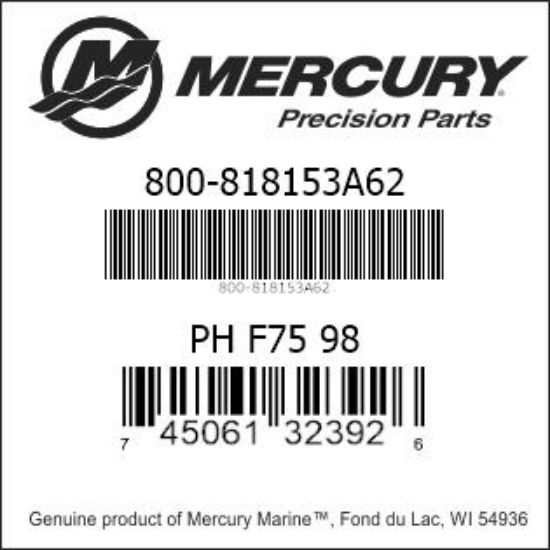 Bar codes for Mercury Marine part number 800-818153A62