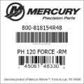 Bar codes for Mercury Marine part number 800-818154R48