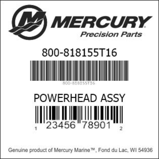 Bar codes for Mercury Marine part number 800-818155T16