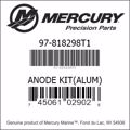 Bar codes for Mercury Marine part number 97-818298T1