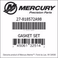 Bar codes for Mercury Marine part number 27-818572A98