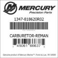 Bar codes for Mercury Marine part number 1347-818620R02