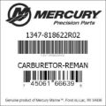 Bar codes for Mercury Marine part number 1347-818622R02