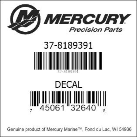 Bar codes for Mercury Marine part number 37-8189391