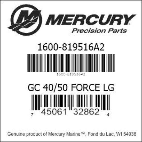 Bar codes for Mercury Marine part number 1600-819516A2