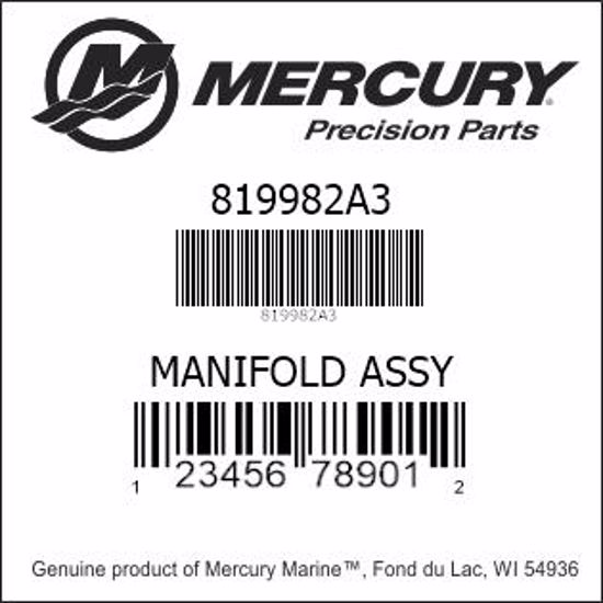 Bar codes for Mercury Marine part number 819982A3
