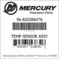 Bar codes for Mercury Marine part number 56-820386A76