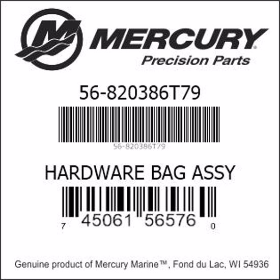 Bar codes for Mercury Marine part number 56-820386T79