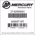 Bar codes for Mercury Marine part number 27-820500A3