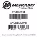 Bar codes for Mercury Marine part number 97-8205031