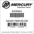 Bar codes for Mercury Marine part number 820568A1