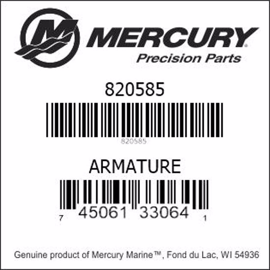 Bar codes for Mercury Marine part number 820585