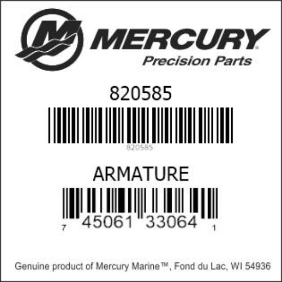 Bar codes for Mercury Marine part number 820585