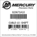 Bar codes for Mercury Marine part number 820671A10