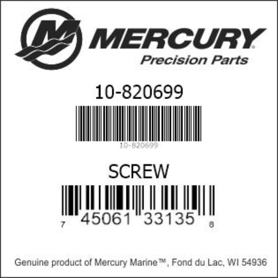 Bar codes for Mercury Marine part number 10-820699