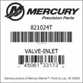 Bar codes for Mercury Marine part number 821024T